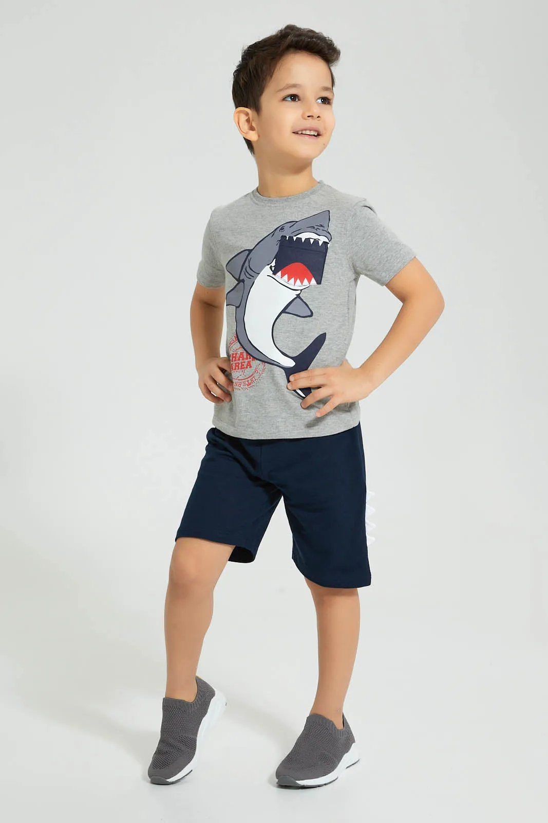 Grey And Navy Shark Casual Set (2 Piece)