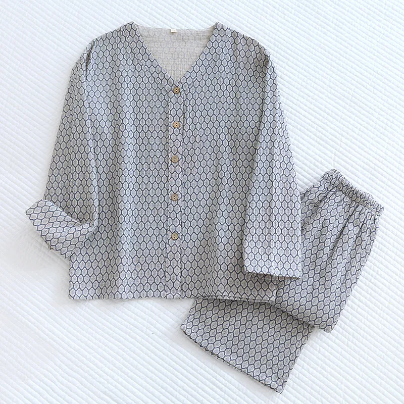 Grey Honeycomb Floral AOP Pajama Set