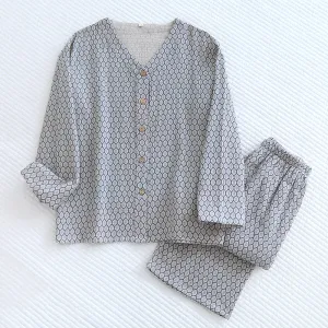 Grey Honeycomb Floral AOP Pajama Set