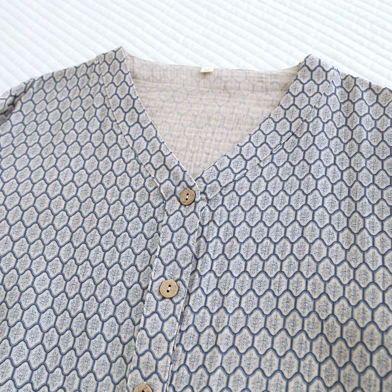 Grey Honeycomb Floral AOP Pajama Set