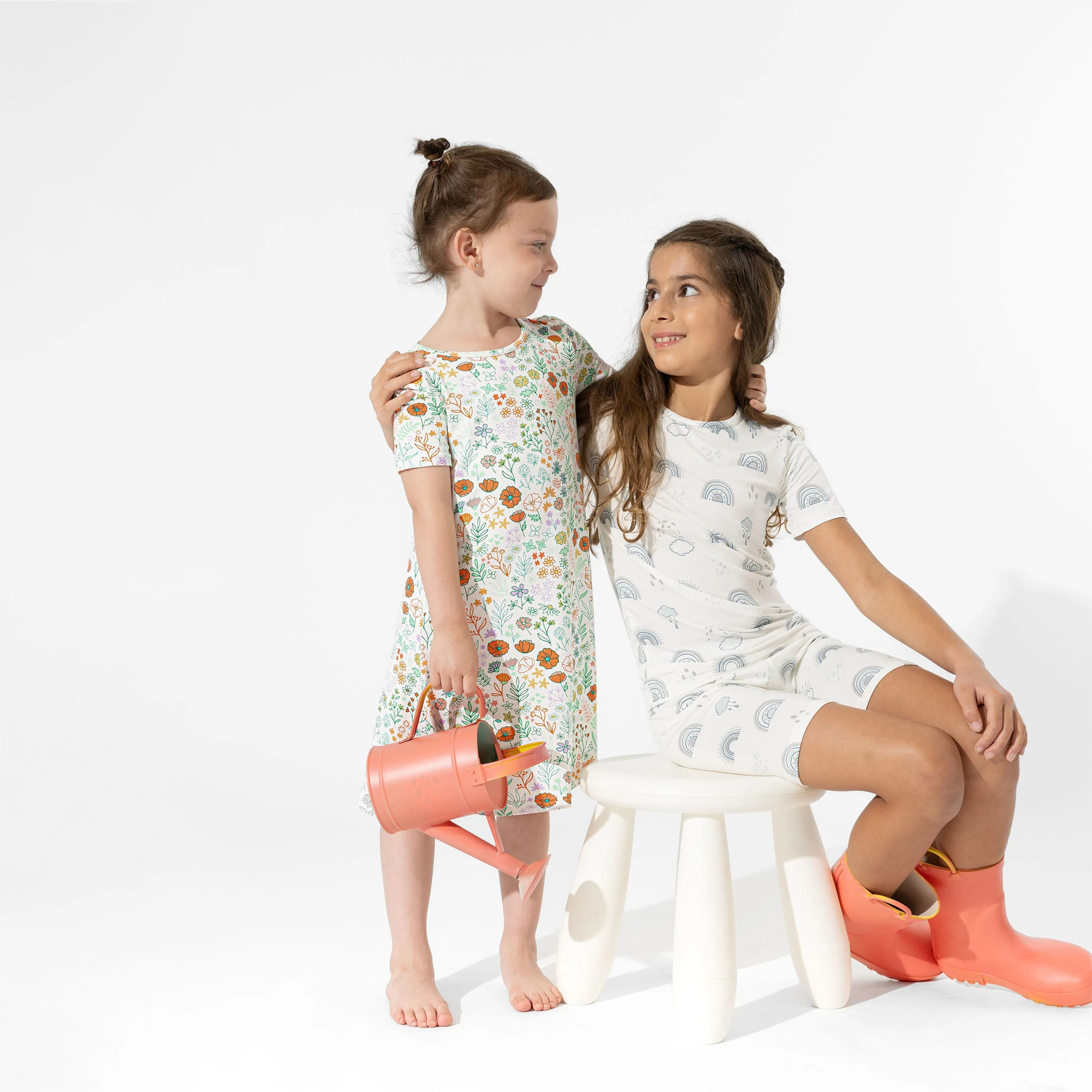 Grey Rainbows Bamboo Kids Pajama Short Set