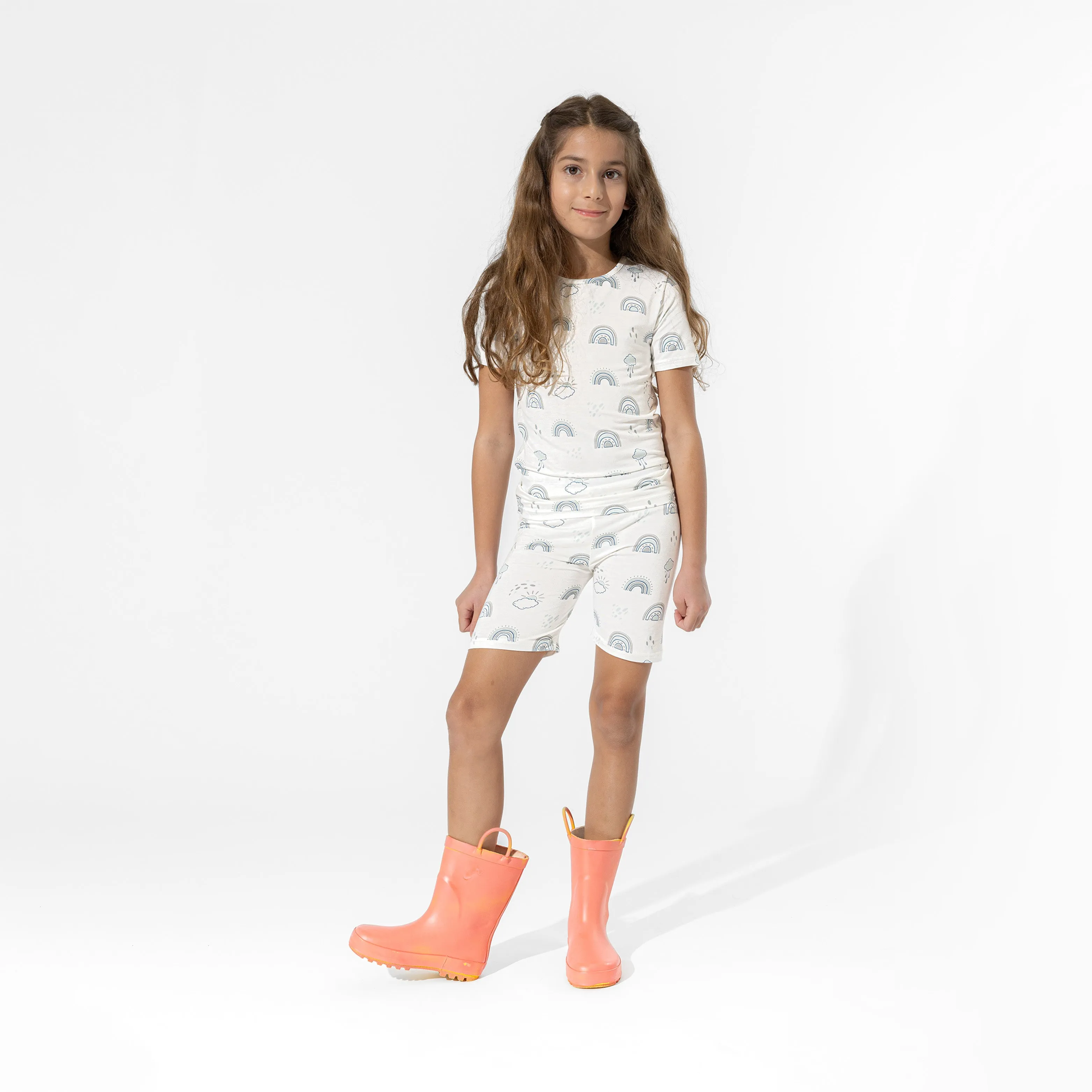 Grey Rainbows Bamboo Kids Pajama Short Set