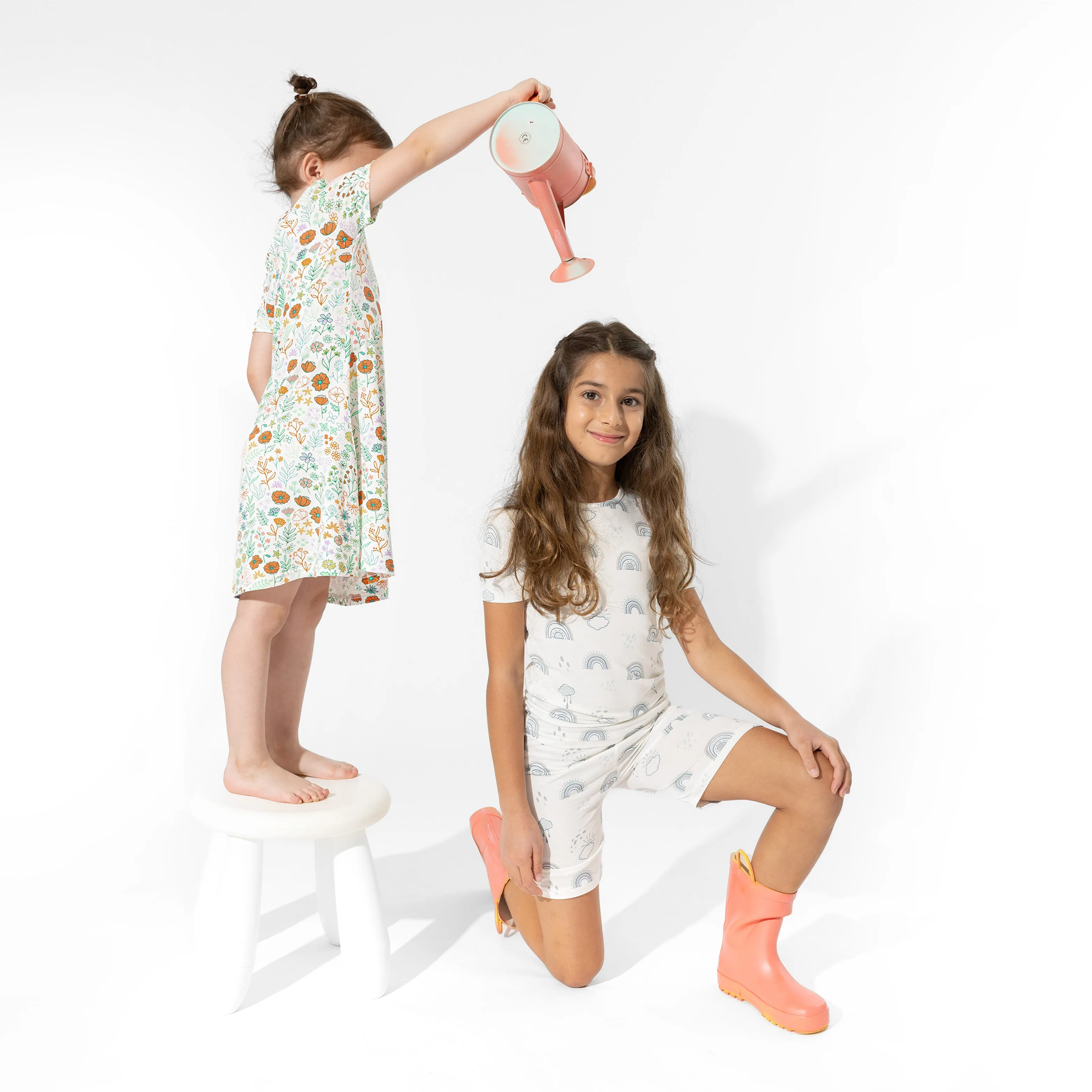 Grey Rainbows Bamboo Kids Pajama Short Set