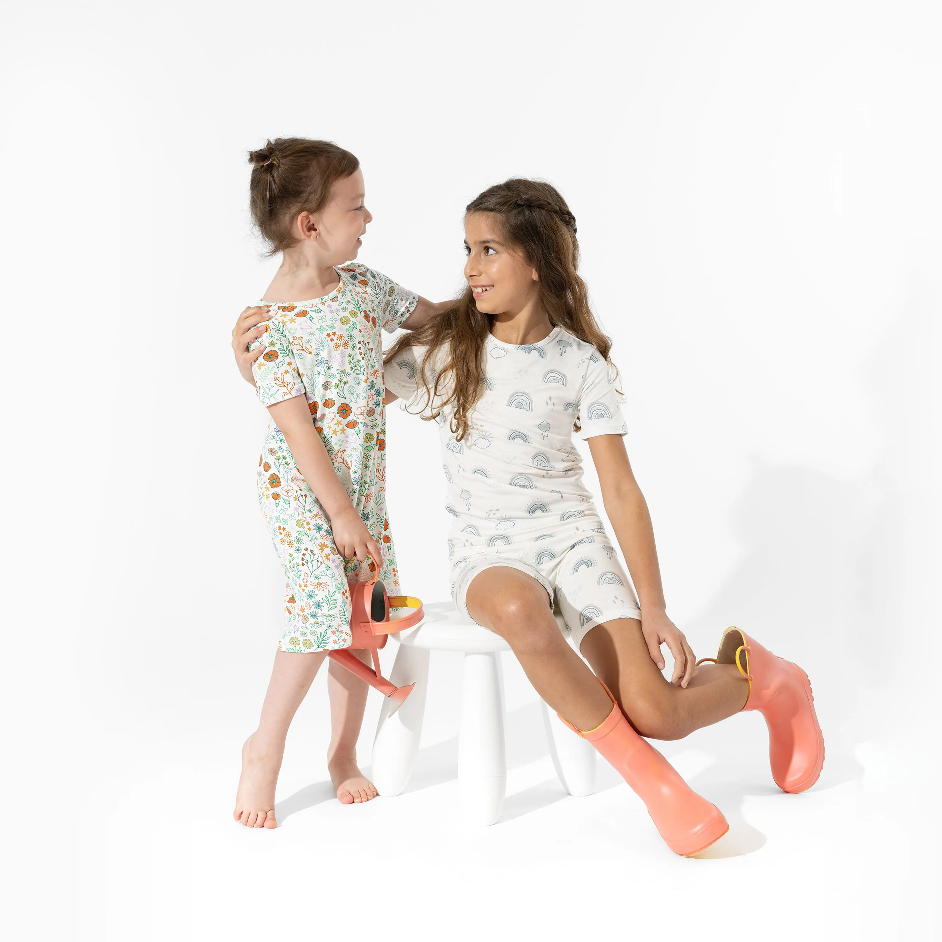 Grey Rainbows Bamboo Kids Pajama Short Set
