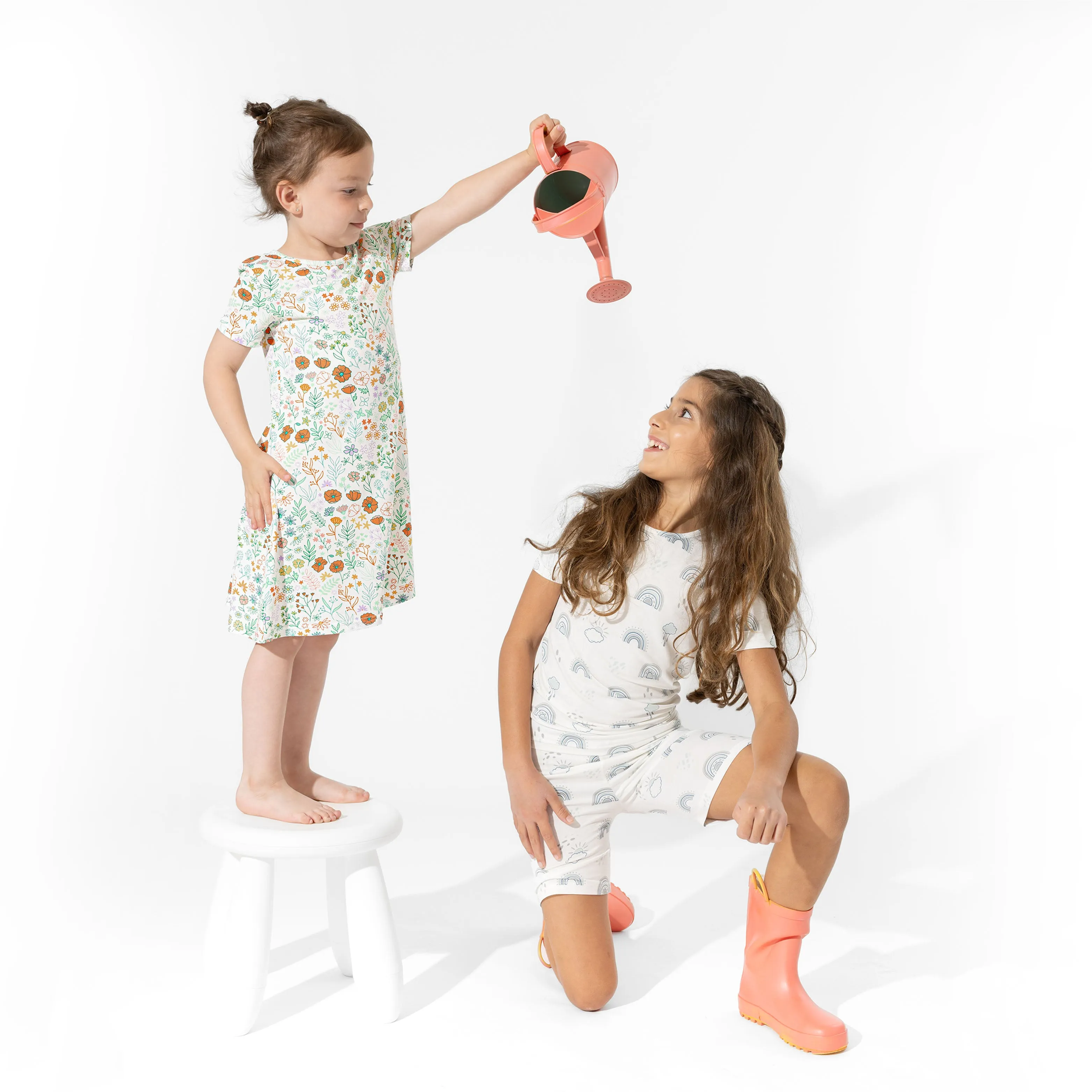 Grey Rainbows Bamboo Kids Pajama Short Set
