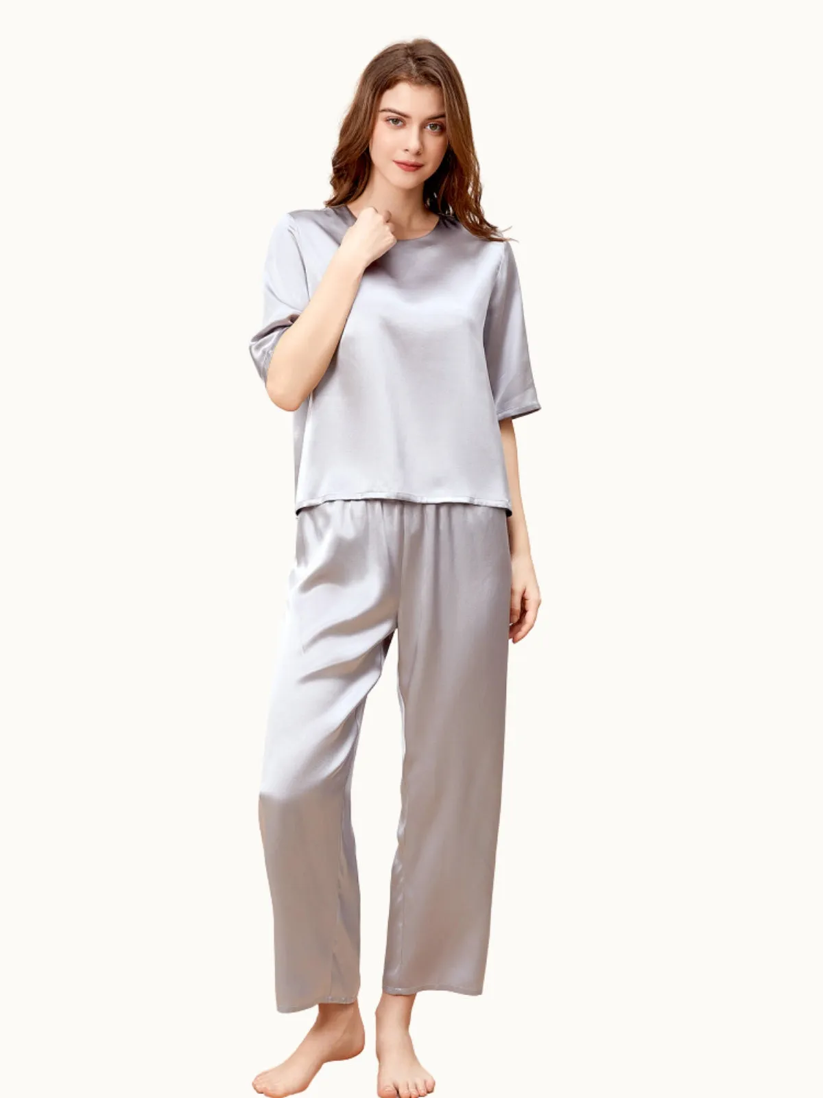 Grey Silk Pullover Pajama Set for Women