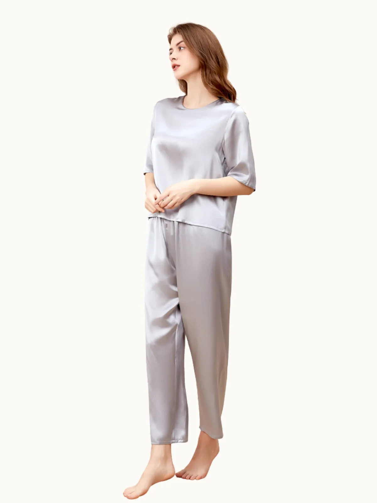 Grey Silk Pullover Pajama Set for Women