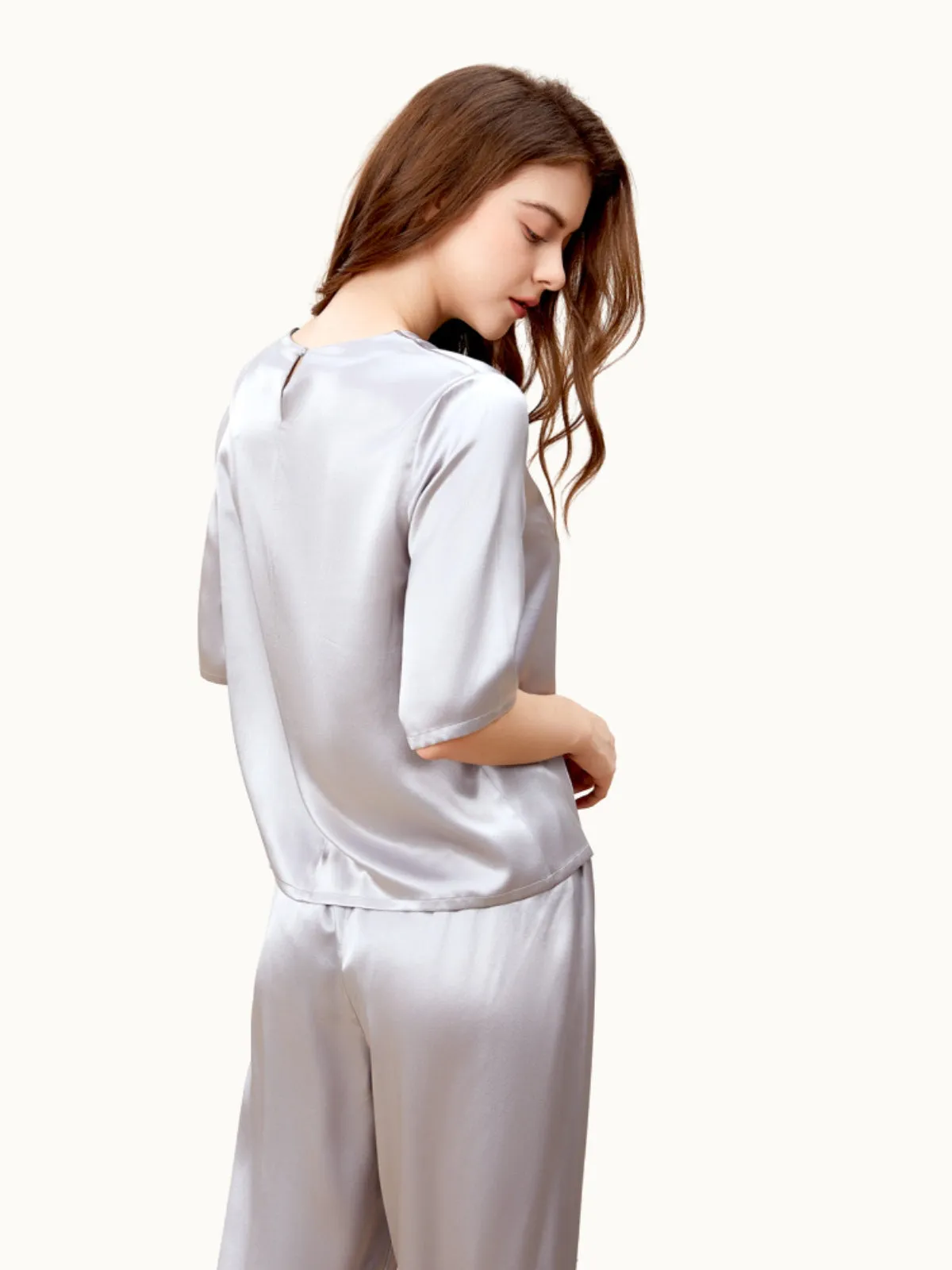 Grey Silk Pullover Pajama Set for Women