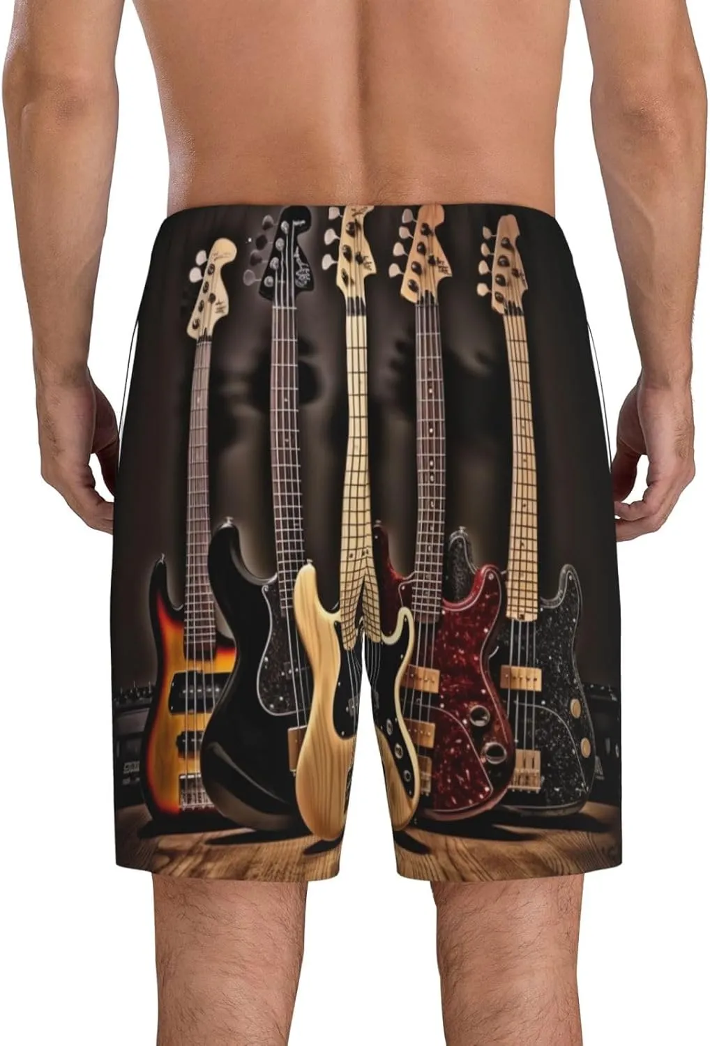 Guitar Bass Music Musical Instruments Print Men's Short Pajama Pants, Comfortable, and Breathable Sleepwear with Side Pockets