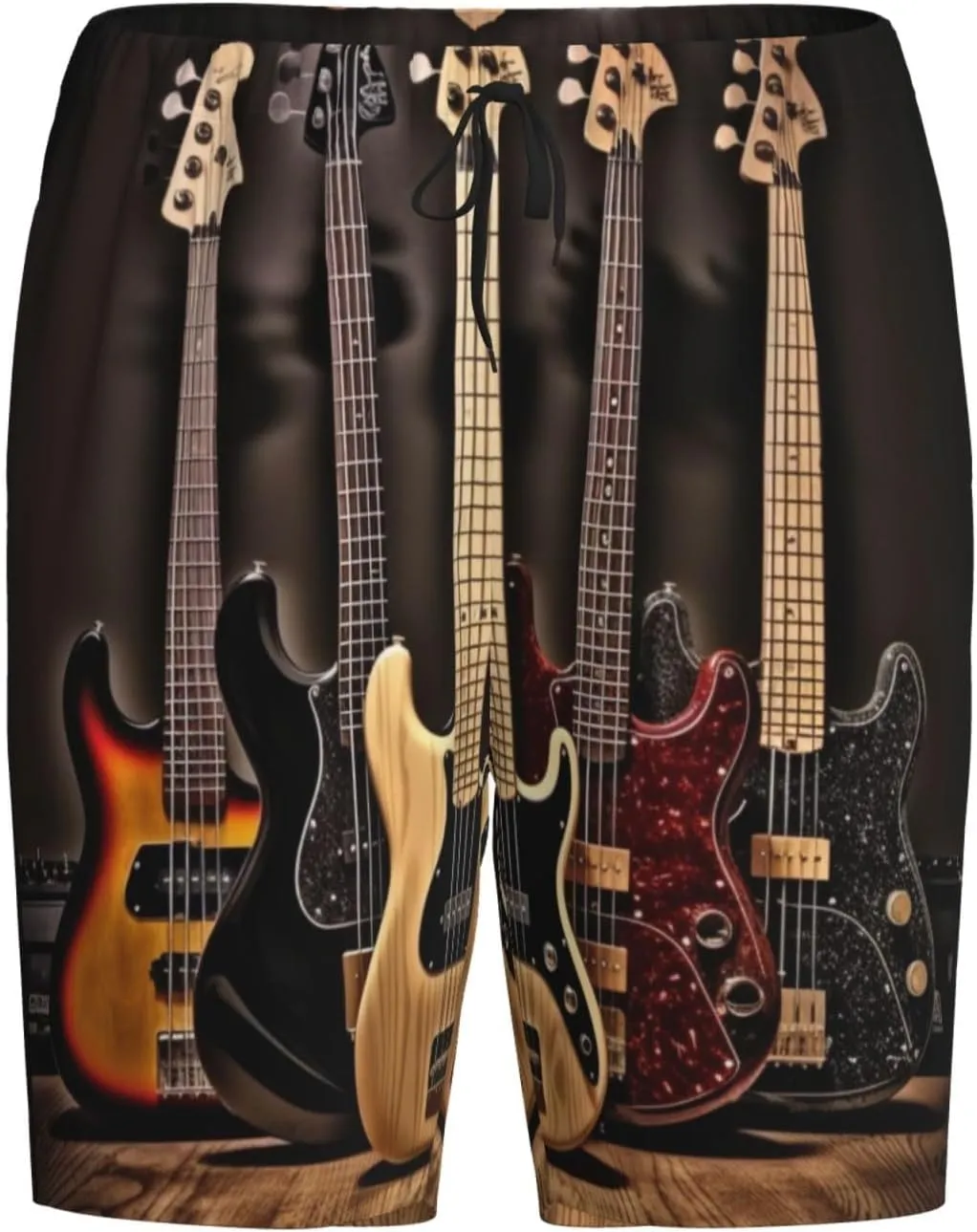Guitar Bass Music Musical Instruments Print Men's Short Pajama Pants, Comfortable, and Breathable Sleepwear with Side Pockets