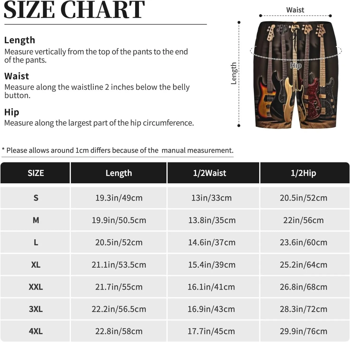 Guitar Bass Music Musical Instruments Print Men's Short Pajama Pants, Comfortable, and Breathable Sleepwear with Side Pockets