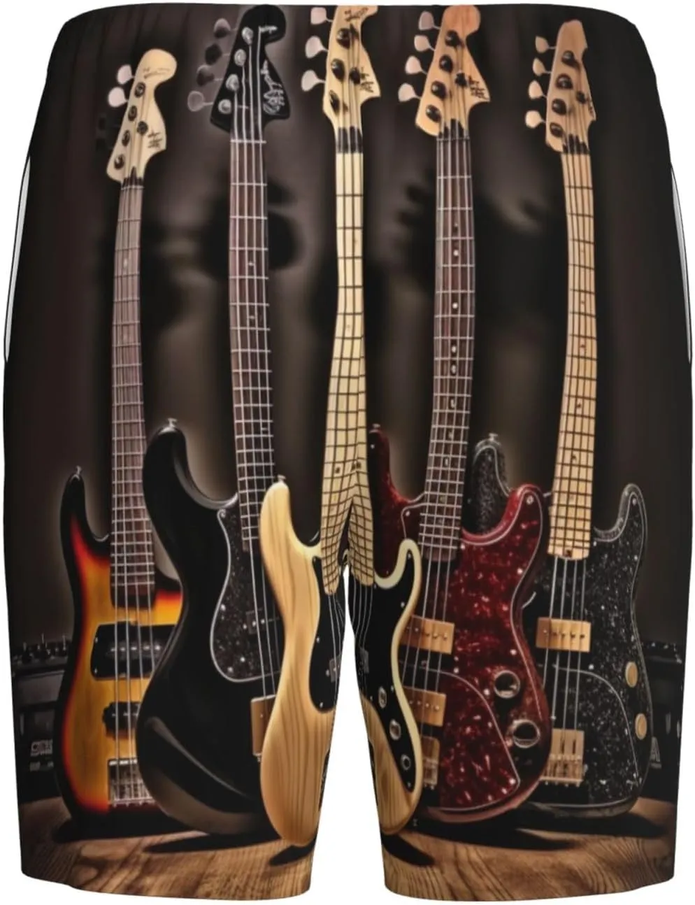 Guitar Bass Music Musical Instruments Print Men's Short Pajama Pants, Comfortable, and Breathable Sleepwear with Side Pockets