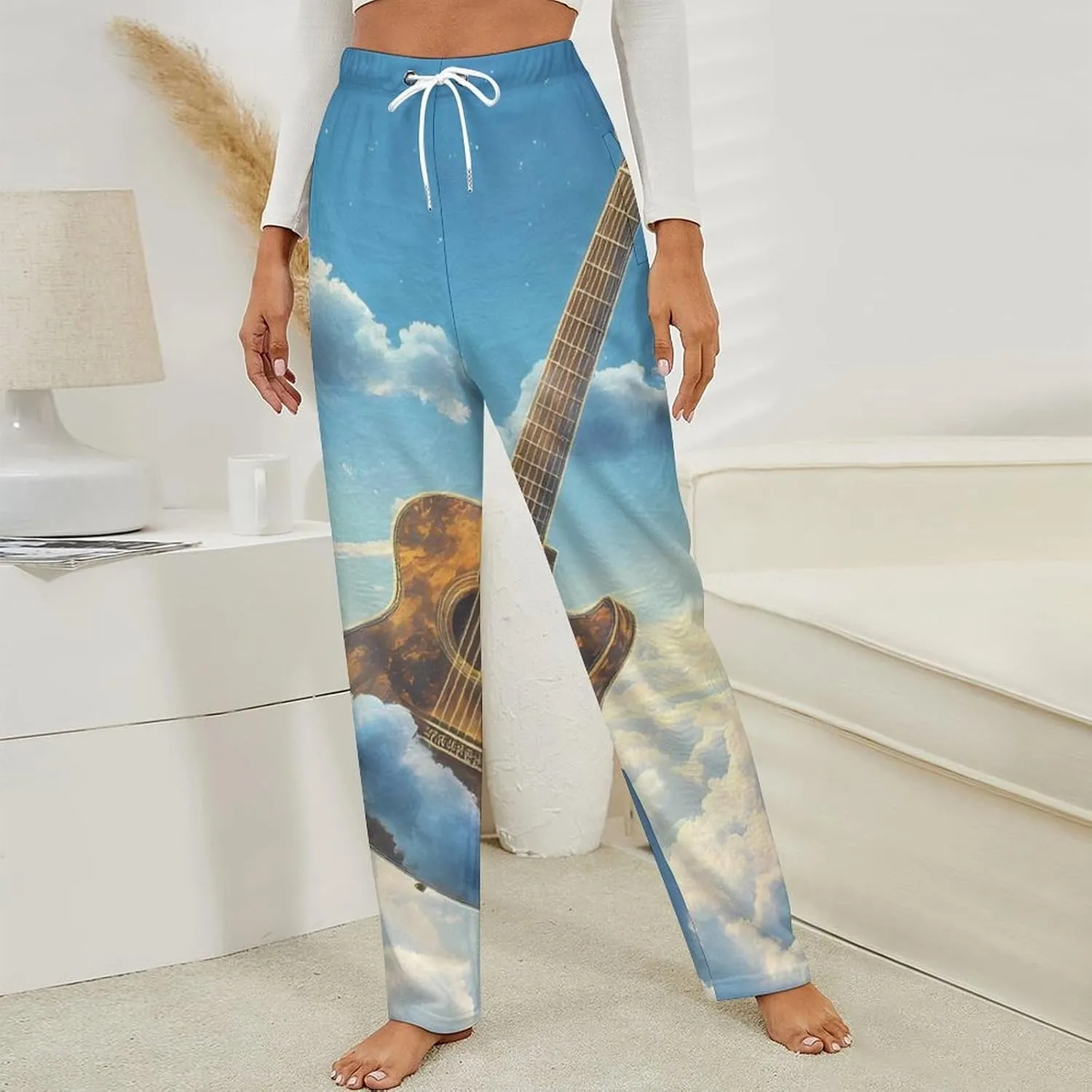 Guitar In The Sky Women's Pajama Pants Fleece Warm Pj Bottoms Sleepwear Lounge Pants Loungewear