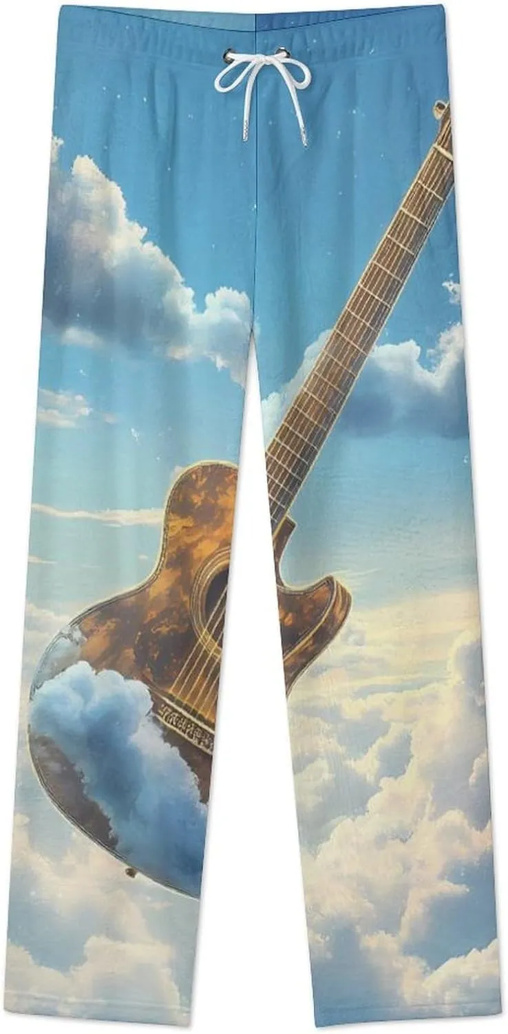 Guitar In The Sky Women's Pajama Pants Fleece Warm Pj Bottoms Sleepwear Lounge Pants Loungewear
