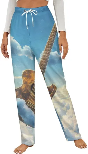 Guitar In The Sky Women's Pajama Pants Fleece Warm Pj Bottoms Sleepwear Lounge Pants Loungewear