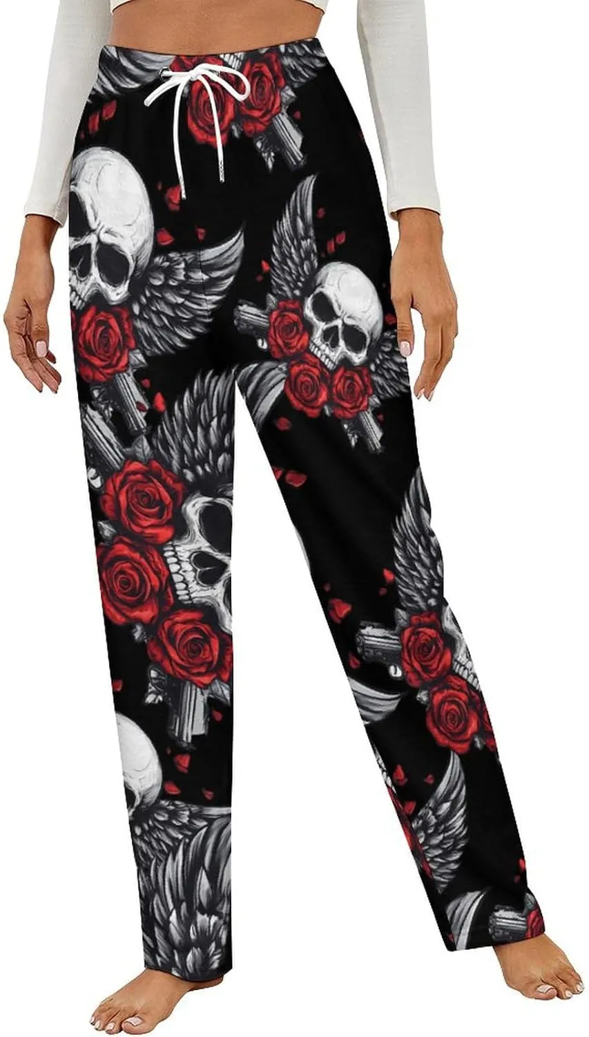 Gun Skull Women's Pajama Pants Fleece Warm Pj Bottoms Sleepwear Lounge Pants Loungewear