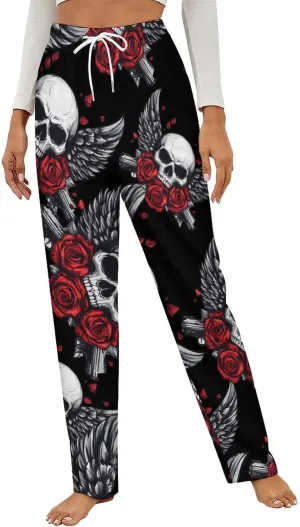 Gun Skull Women's Pajama Pants Fleece Warm Pj Bottoms Sleepwear Lounge Pants Loungewear