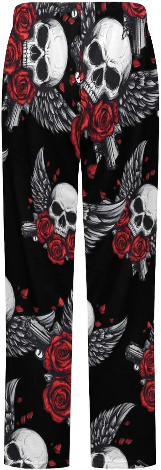 Gun Skull Women's Pajama Pants Fleece Warm Pj Bottoms Sleepwear Lounge Pants Loungewear
