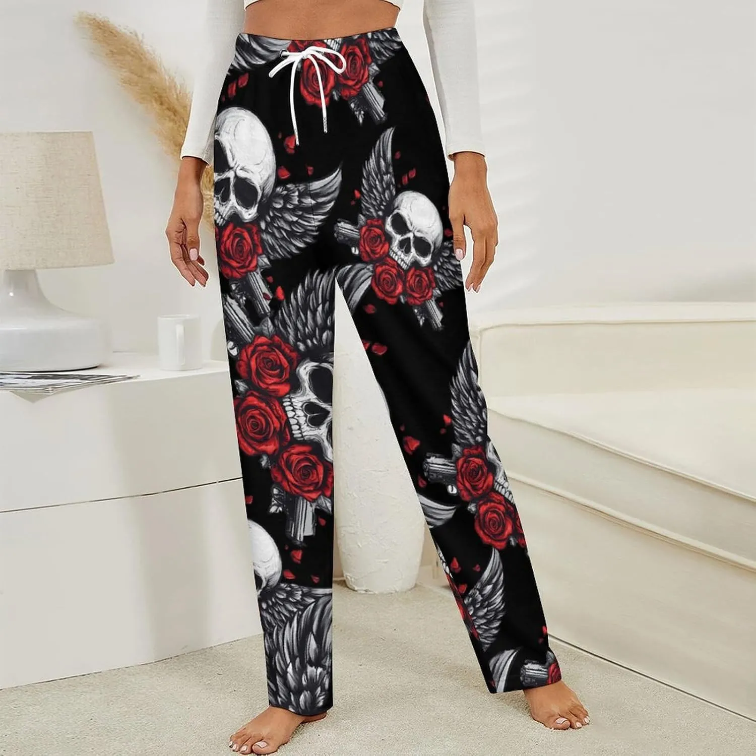Gun Skull Women's Pajama Pants Fleece Warm Pj Bottoms Sleepwear Lounge Pants Loungewear