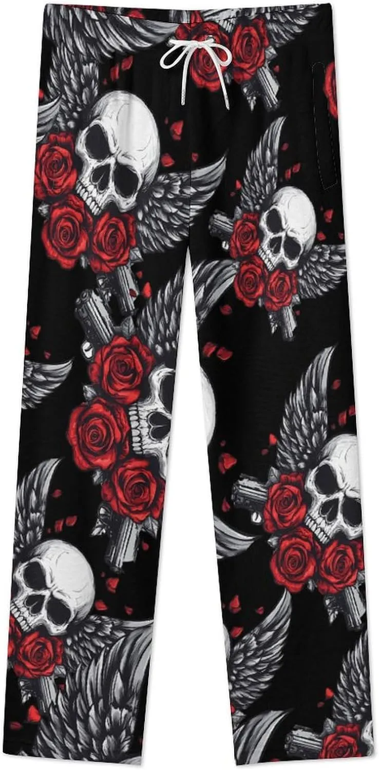 Gun Skull Women's Pajama Pants Fleece Warm Pj Bottoms Sleepwear Lounge Pants Loungewear