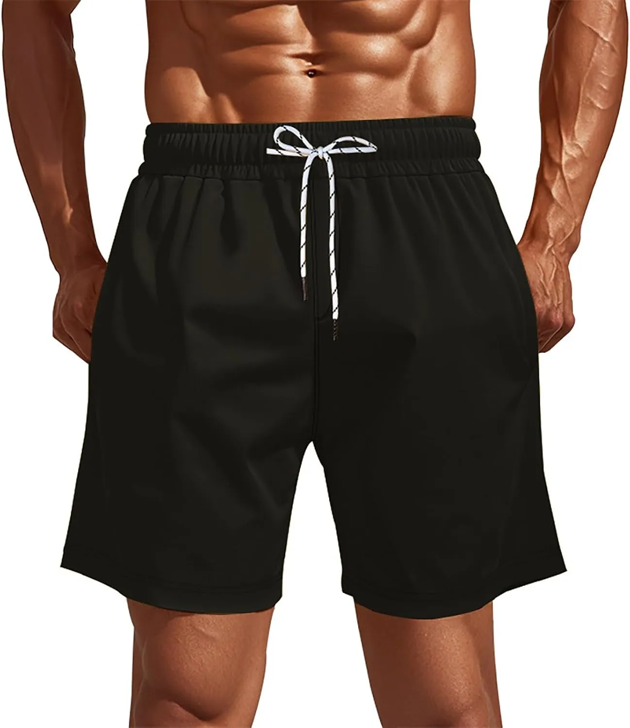 Gym Shorts Men Drawstring Elastic Athletic Bodybuilding Shorts Outdoor Sports Beach Casual Short Pants for Summer