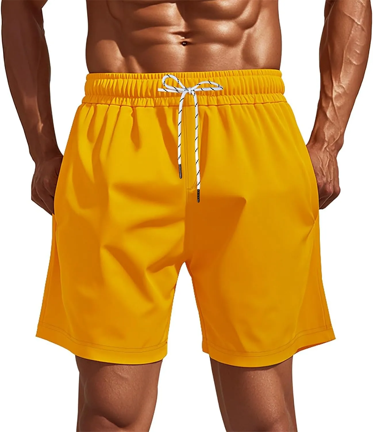 Gym Shorts Men Drawstring Elastic Athletic Bodybuilding Shorts Outdoor Sports Beach Casual Short Pants for Summer