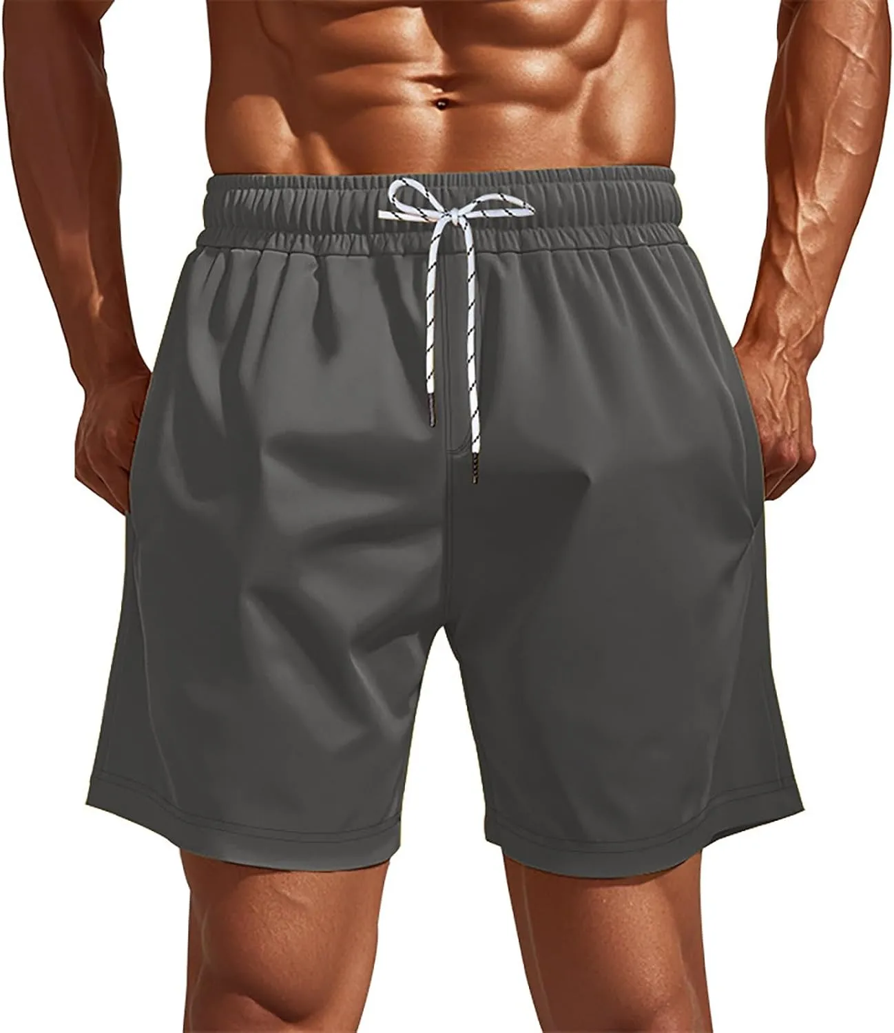 Gym Shorts Men Drawstring Elastic Athletic Bodybuilding Shorts Outdoor Sports Beach Casual Short Pants for Summer