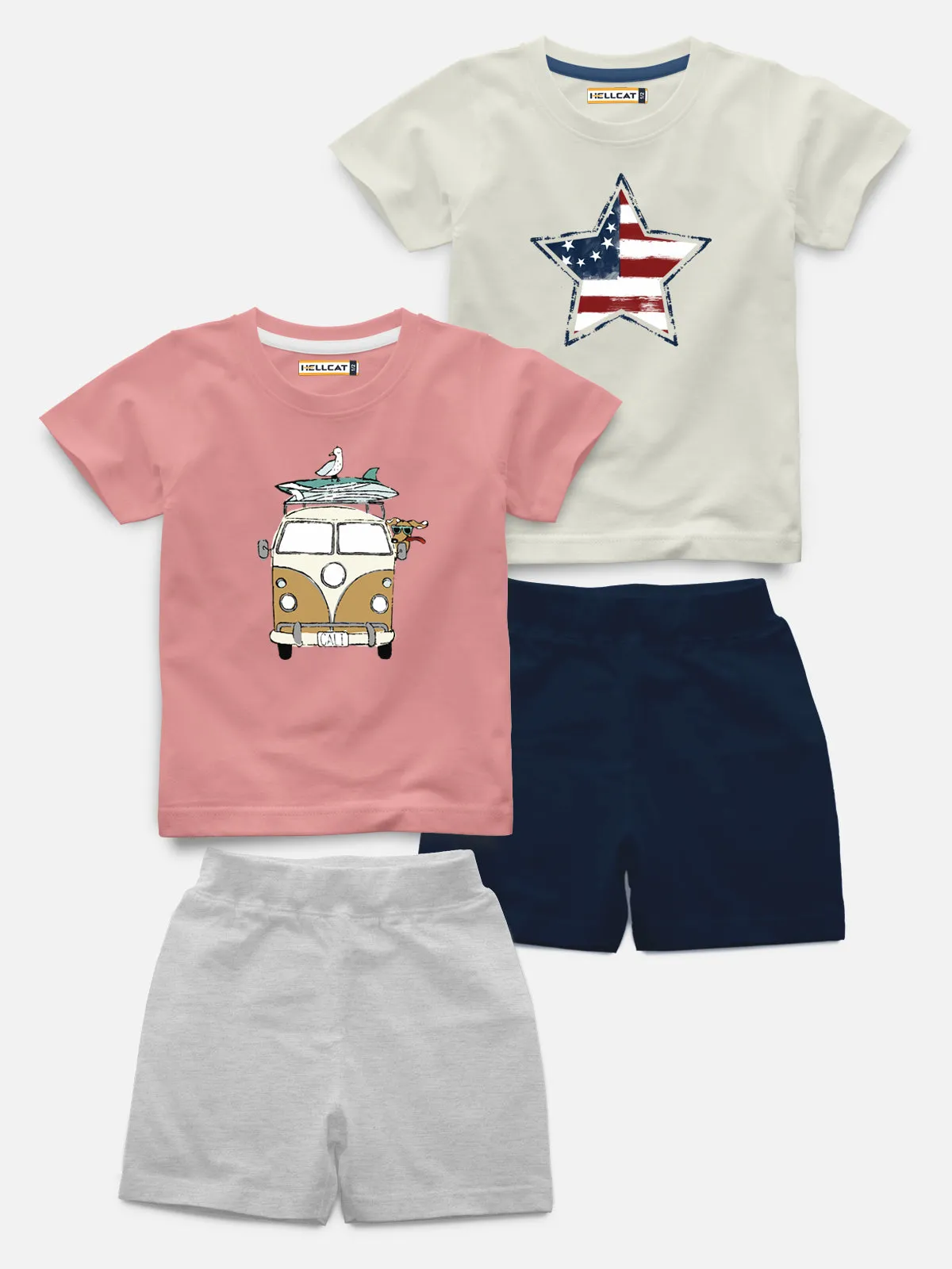 Half Sleeve Printed Tshirt with Comfy Solid Shorts for Infants & Boys - Pack of 4 (2 T-shirt & 2 short)