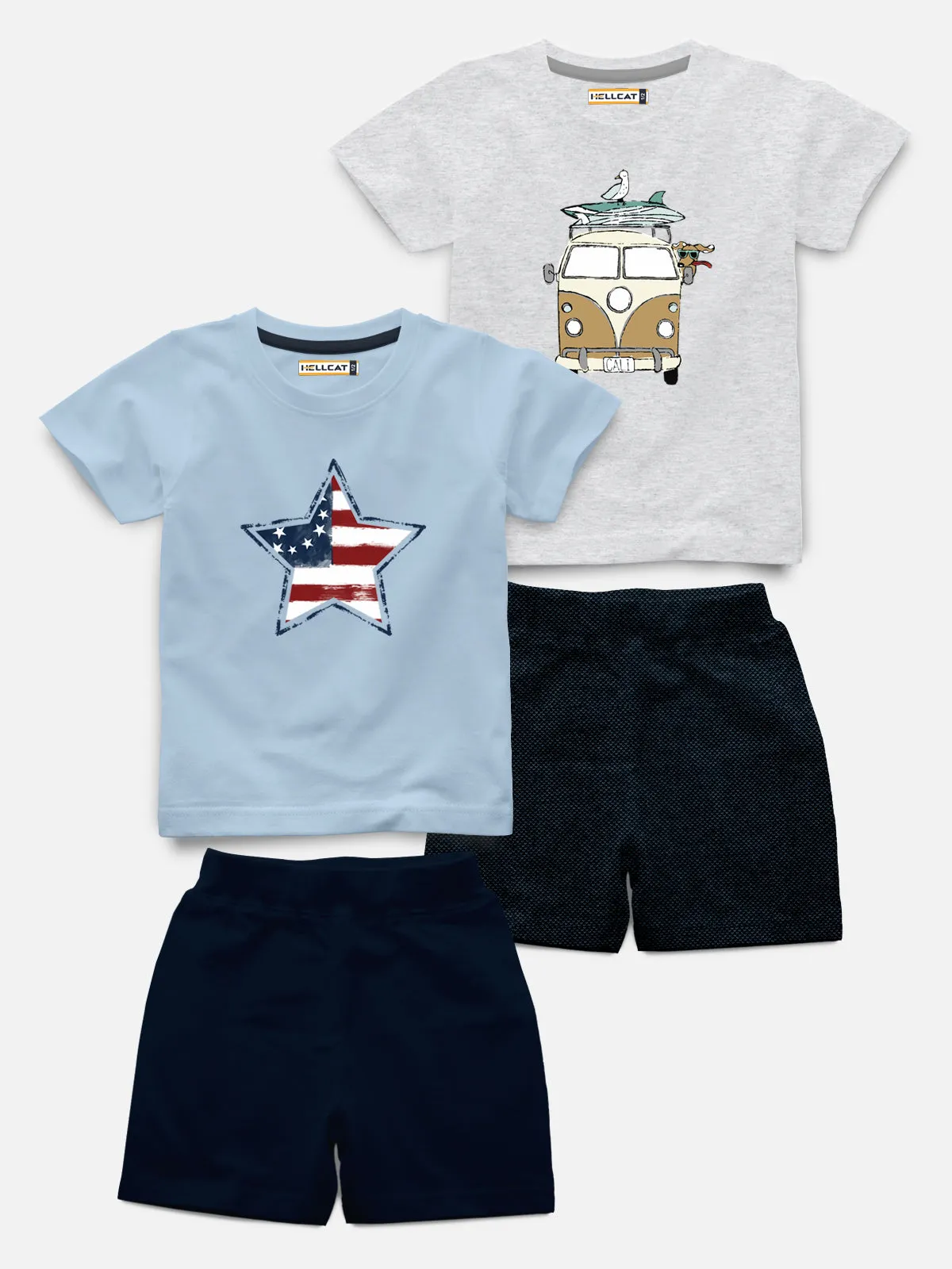 Half Sleeve Printed Tshirt with Comfy Solid Shorts for Infants & Boys - Pack of 4 (2 T-shirt & 2 short)