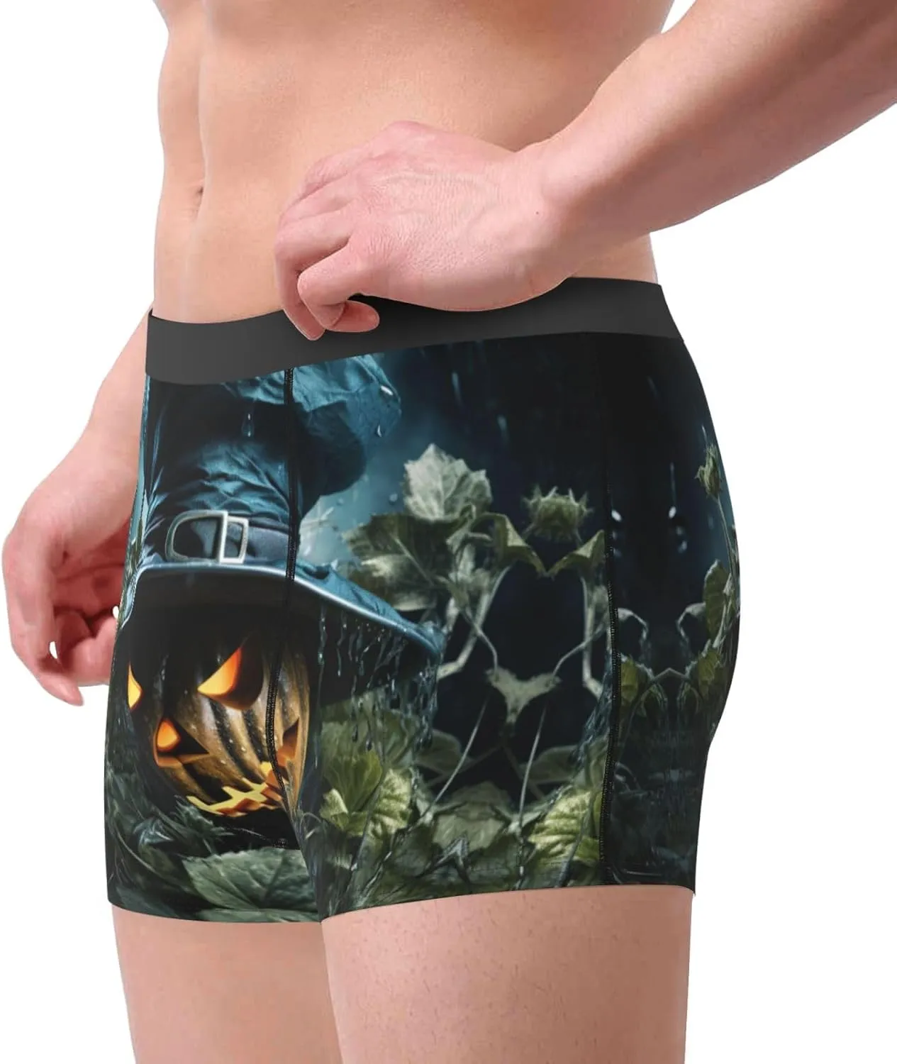 Halloween cartoon print Mens Underwear Boxer Briefs Breathable Soft Moisture Wicking with Fly Underwear for Men