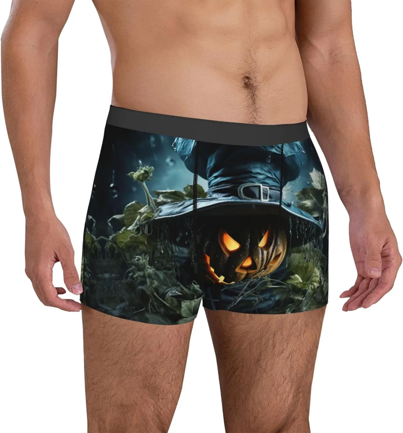 Halloween cartoon print Mens Underwear Boxer Briefs Breathable Soft Moisture Wicking with Fly Underwear for Men