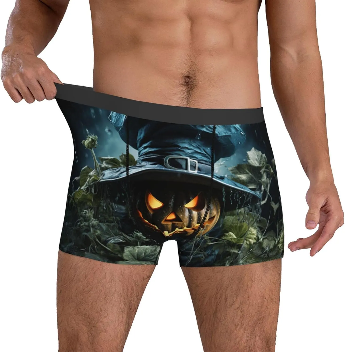 Halloween cartoon print Mens Underwear Boxer Briefs Breathable Soft Moisture Wicking with Fly Underwear for Men