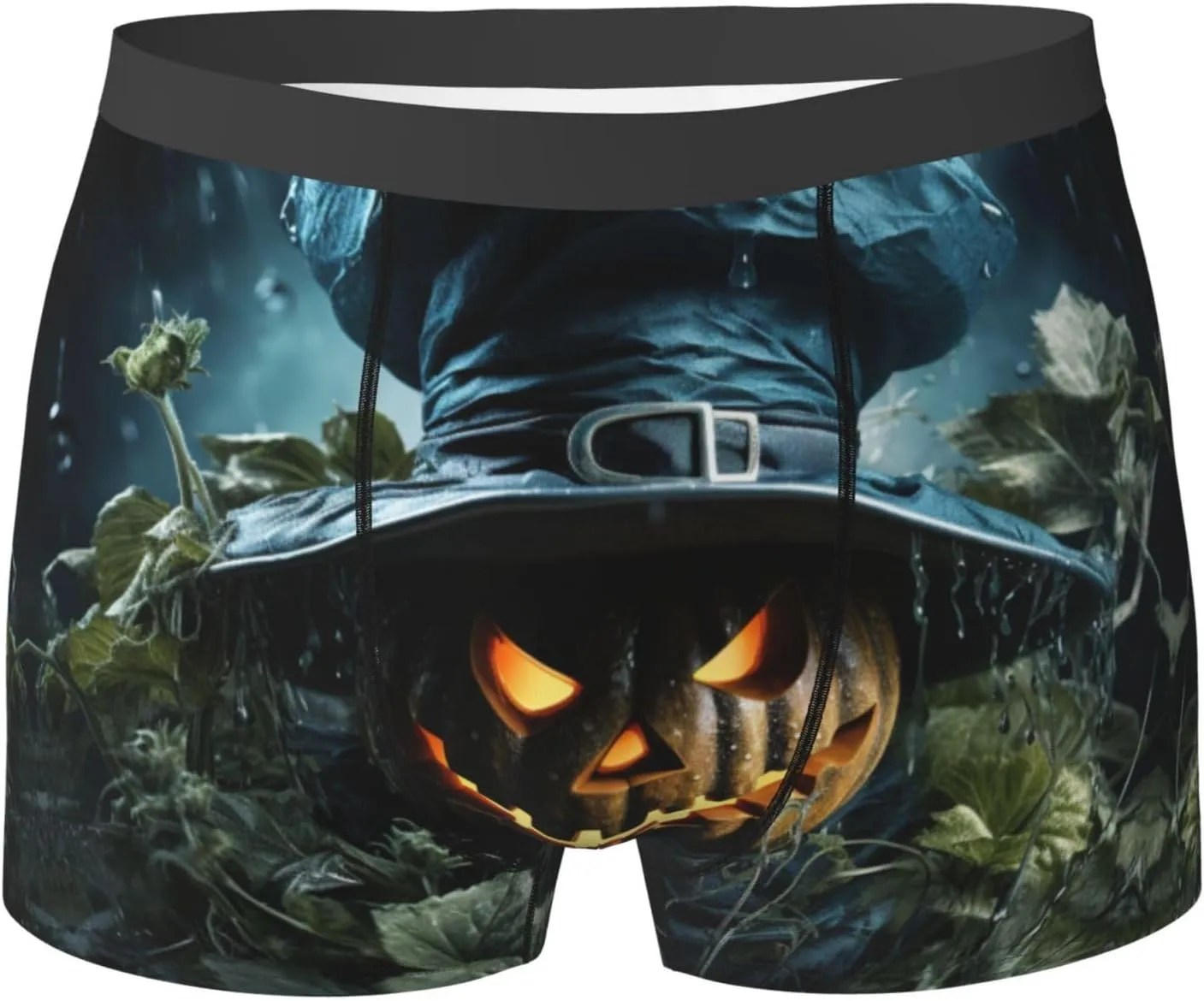 Halloween cartoon print Mens Underwear Boxer Briefs Breathable Soft Moisture Wicking with Fly Underwear for Men