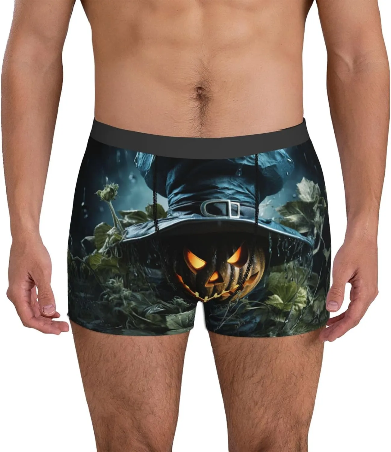 Halloween cartoon print Mens Underwear Boxer Briefs Breathable Soft Moisture Wicking with Fly Underwear for Men