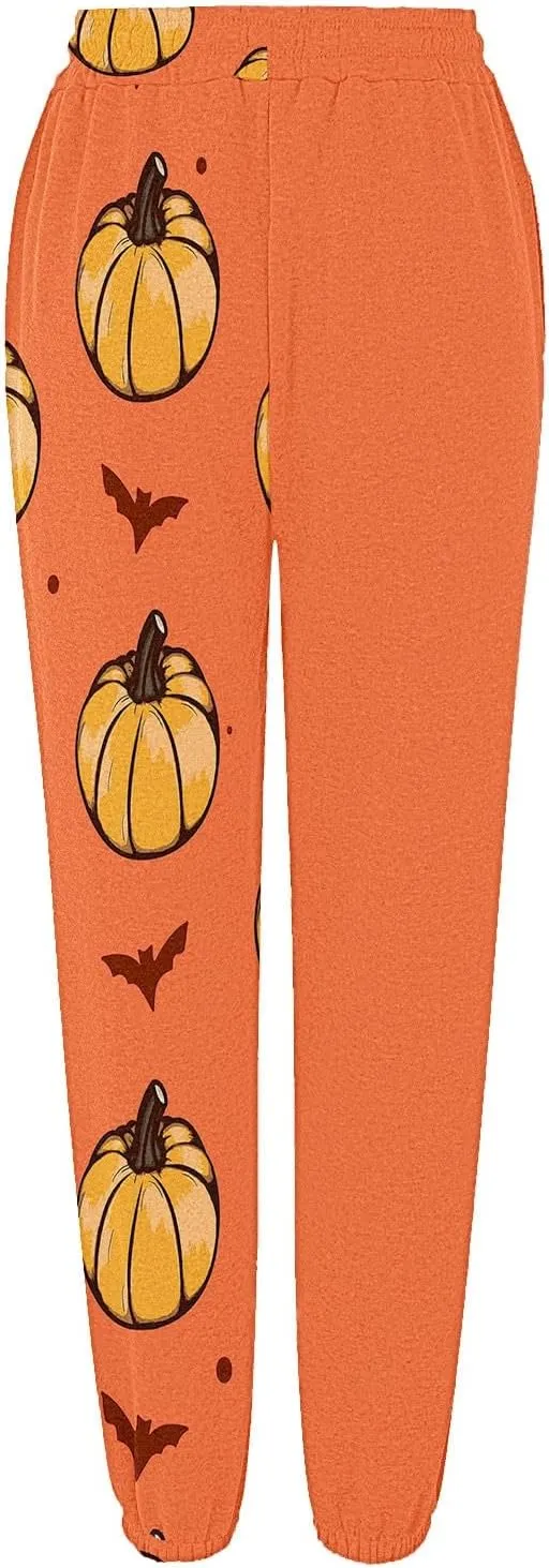 Halloween Sweatpants for Women Cinch Bottom Ghost Print Jogger Pants Drawstring High Waist Workout Trousers Pockets