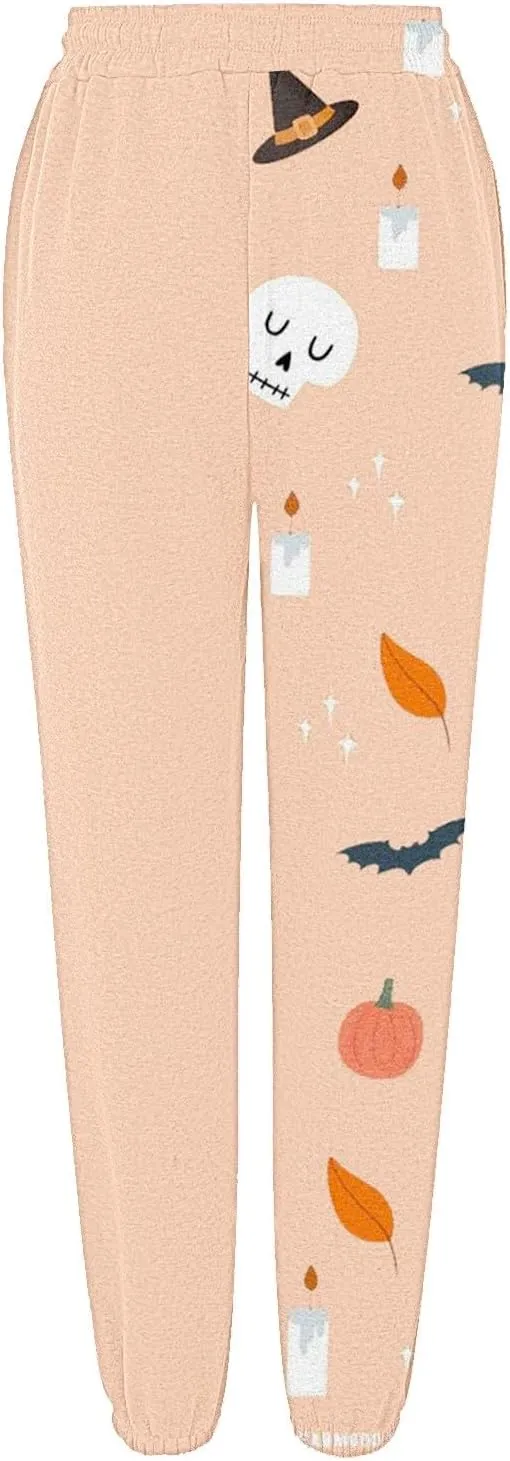 Halloween Sweatpants for Women Cinch Bottom Ghost Print Jogger Pants Drawstring High Waist Workout Trousers Pockets