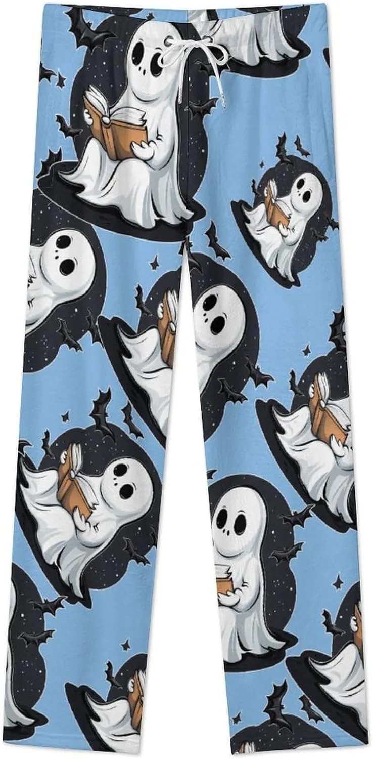 Halloween Teacher Ghost Read Books Women's Pajama Pants Fleece Warm Pj Bottoms Sleepwear Lounge Pants Loungewear