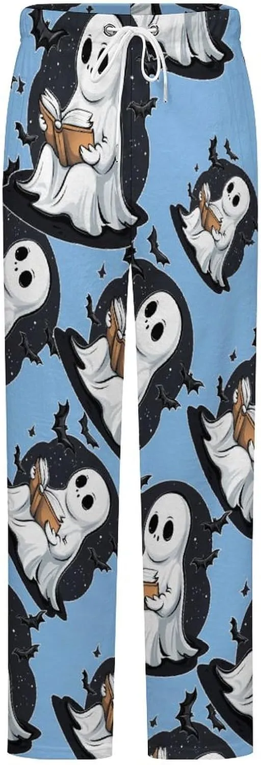 Halloween Teacher Ghost Read Books Women's Pajama Pants Fleece Warm Pj Bottoms Sleepwear Lounge Pants Loungewear