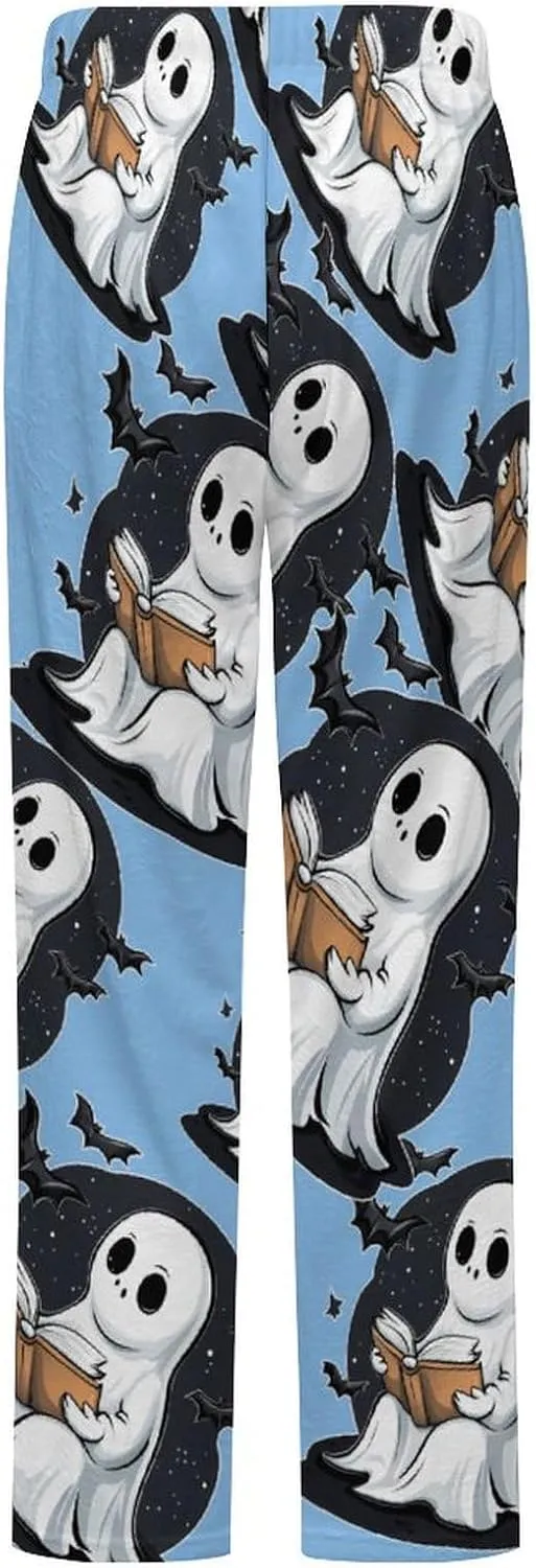 Halloween Teacher Ghost Read Books Women's Pajama Pants Fleece Warm Pj Bottoms Sleepwear Lounge Pants Loungewear