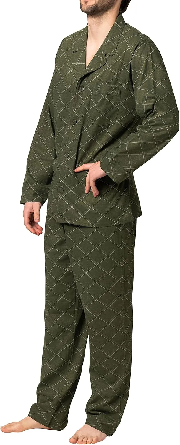 Hanes Men's Pajamas Cotton X-Temp Long Sleeve Shirt & Pants Knit Pjs Lounge Set