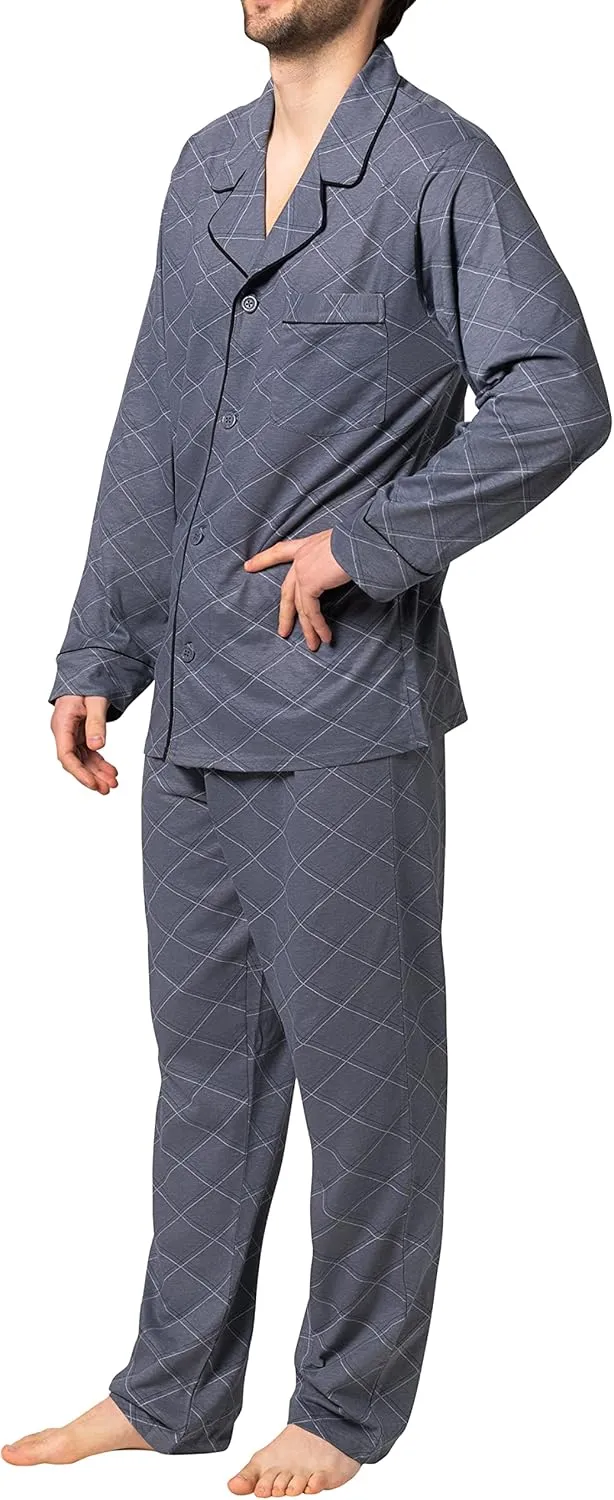 Hanes Men's Pajamas Cotton X-Temp Long Sleeve Shirt & Pants Knit Pjs Lounge Set