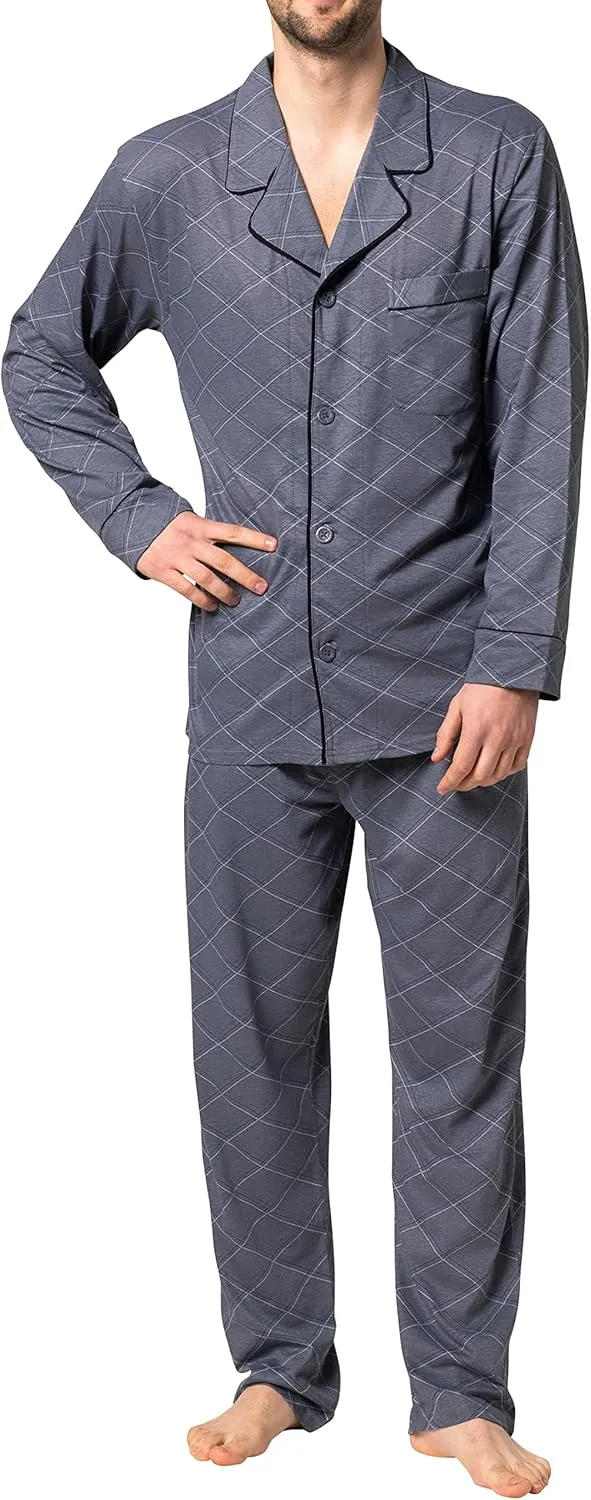 Hanes Men's Pajamas Cotton X-Temp Long Sleeve Shirt & Pants Knit Pjs Lounge Set