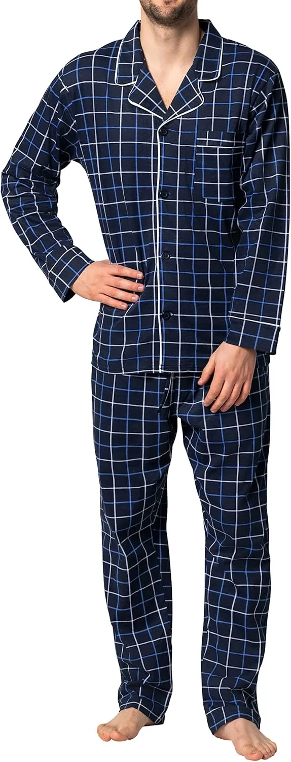 Hanes Men's Pajamas Cotton X-Temp Long Sleeve Shirt & Pants Knit Pjs Lounge Set