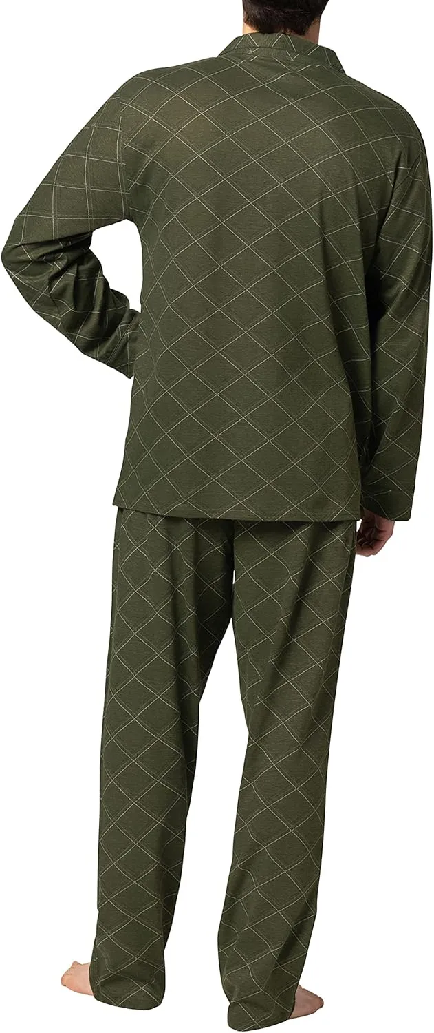 Hanes Men's Pajamas Cotton X-Temp Long Sleeve Shirt & Pants Knit Pjs Lounge Set