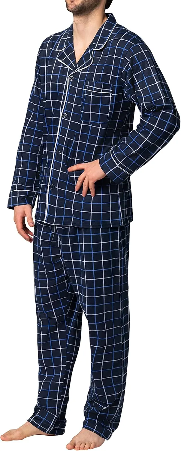Hanes Men's Pajamas Cotton X-Temp Long Sleeve Shirt & Pants Knit Pjs Lounge Set