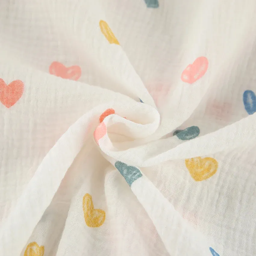 Heart Print Cotton Pajama Set Notch Collar 2-Piece Loungewear