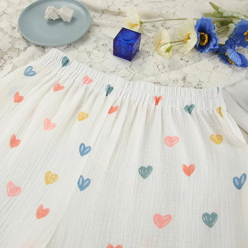 Heart Print Cotton Pajama Set Notch Collar 2-Piece Loungewear