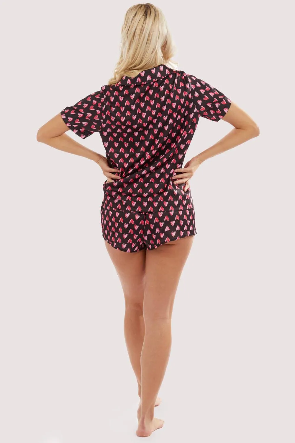 Heart Print Satin Pyjama Set, Size UK 14