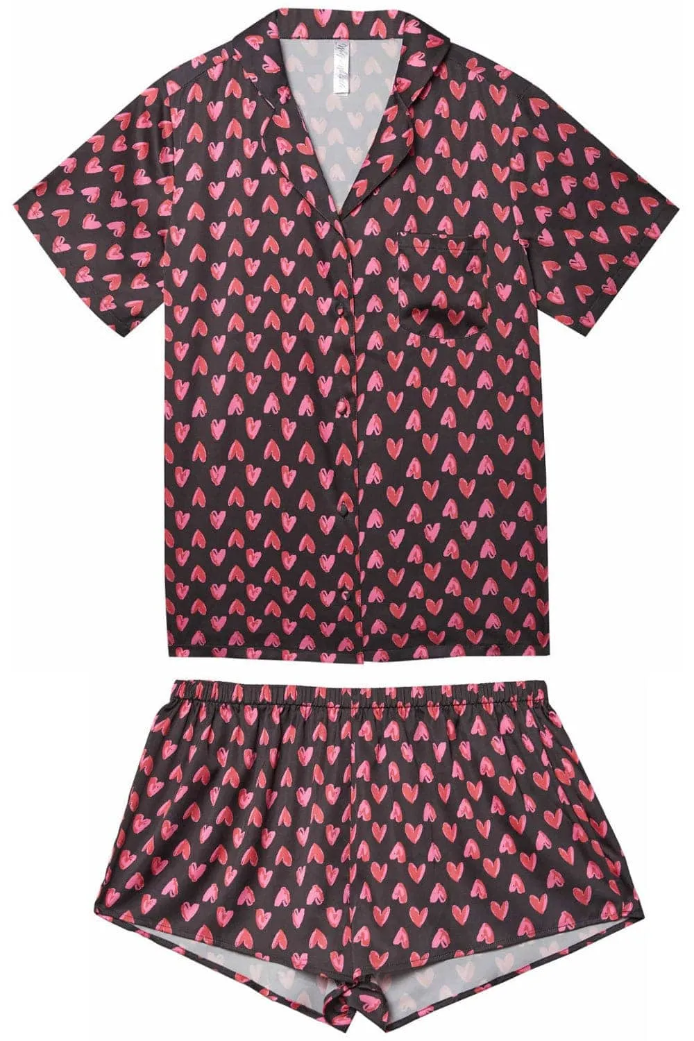 Heart Print Satin Pyjama Set, Size UK 14