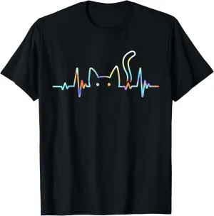 Heartbeat Cat Lover Animal Silhouette Cute Cat T-Shirt